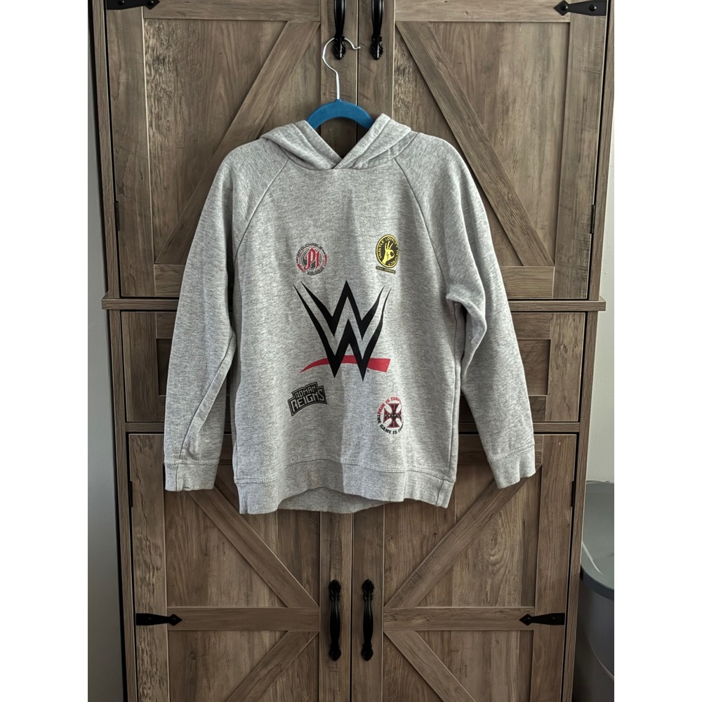 WWE Kids Gray Heather Graphic Hoodie Roman Reigns Undertaker Triple H Size 10